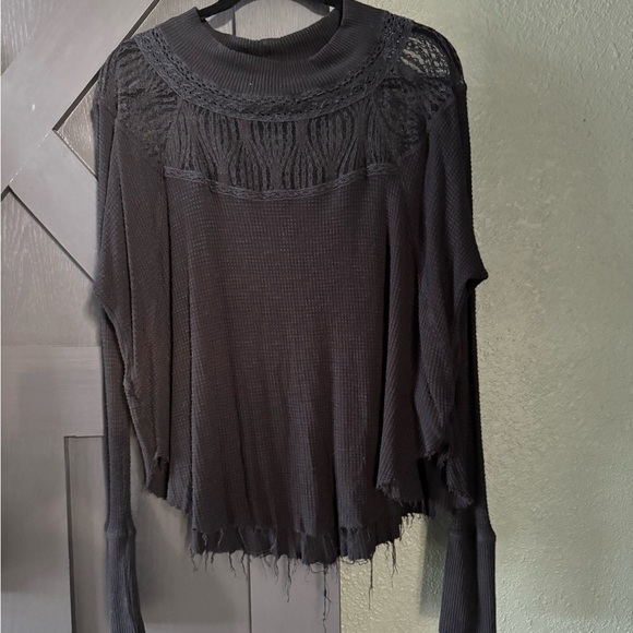 Free People Spring Valley Black Thermal Top - Picture 1 of 6